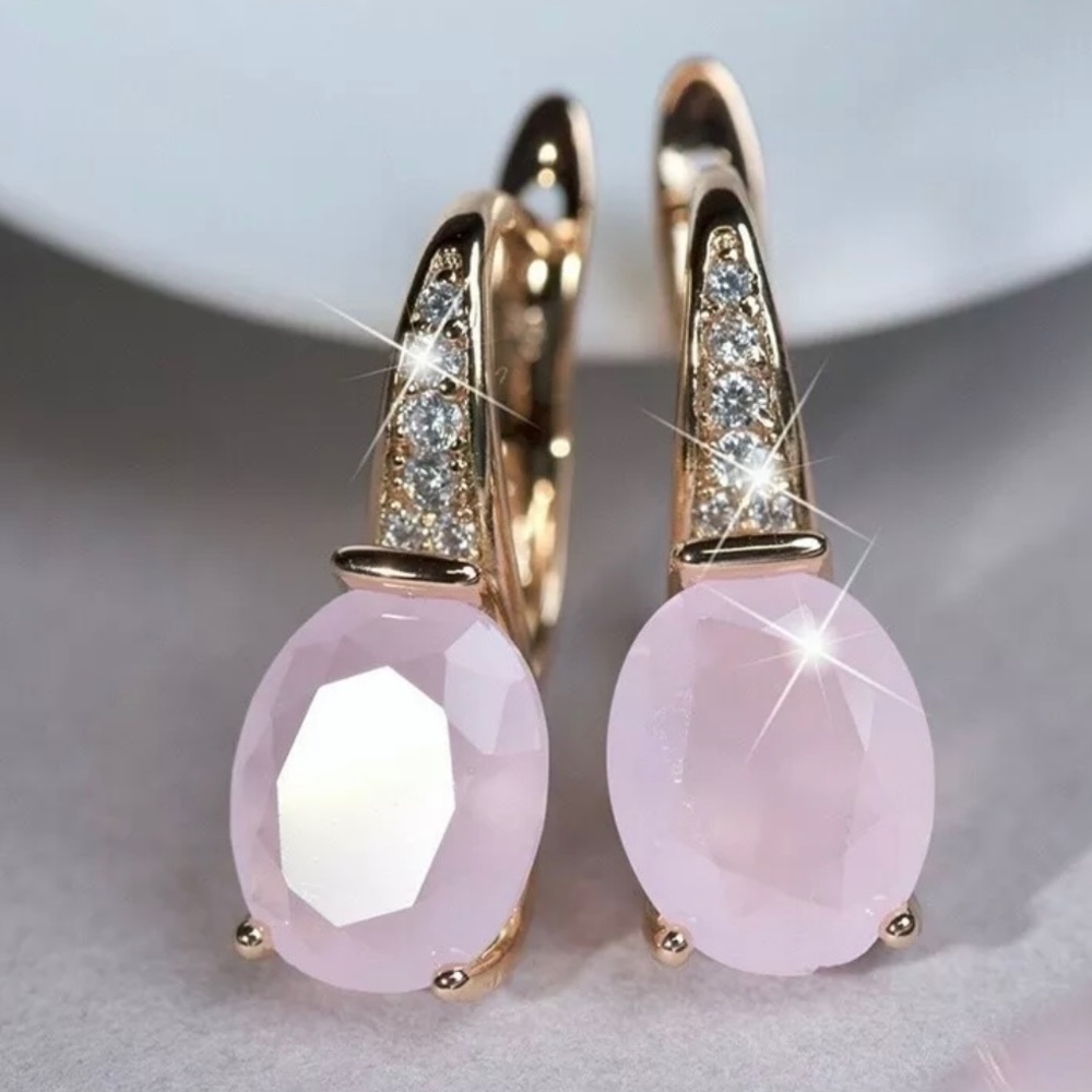 Pink Rose Gold Quartz Drop Earrings